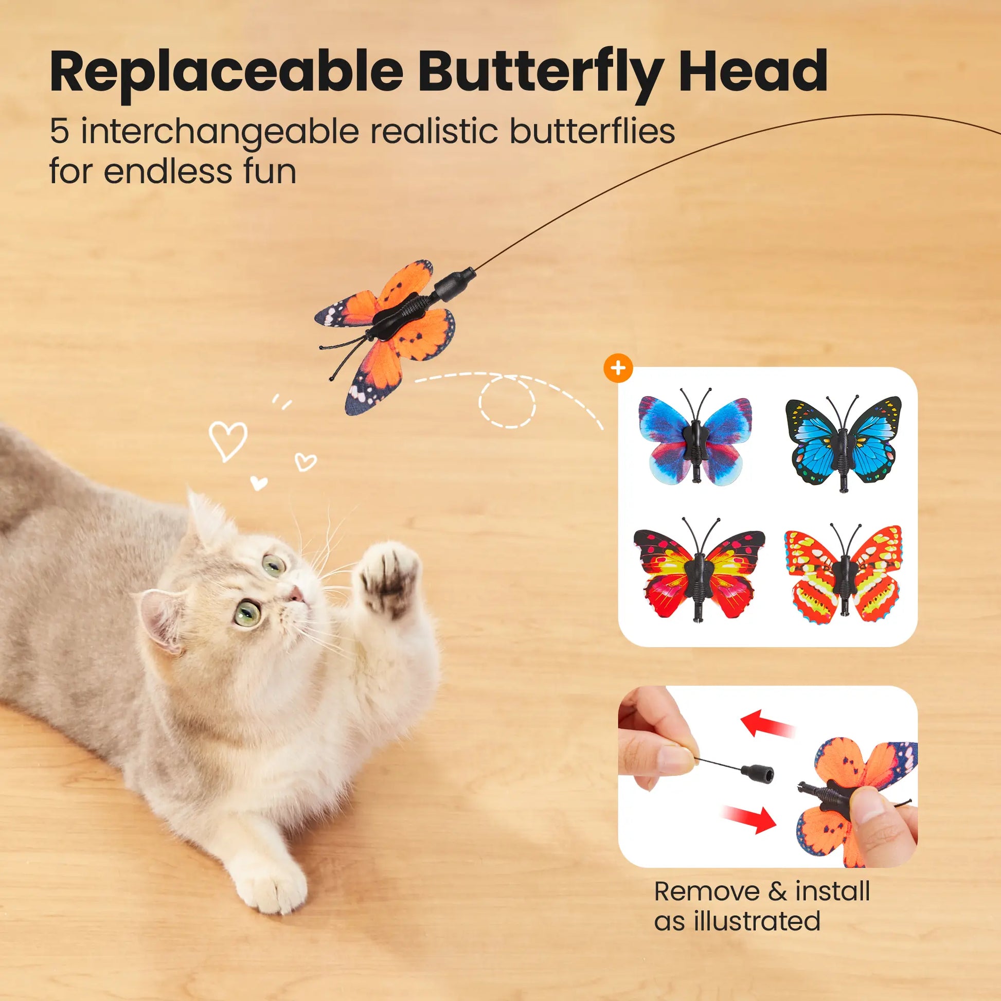 Potaroma Interactive Non-Toxic Butterfly Cat Wand - Electric Spinning Toy with Rechargeable USB, Suction Cup, and Self-Play Modes for Endless Fun!