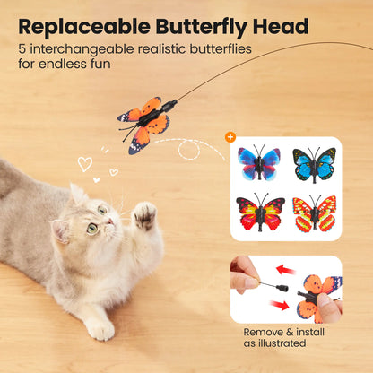 Potaroma Interactive Non-Toxic Butterfly Cat Wand - Electric Spinning Toy with Rechargeable USB, Suction Cup, and Self-Play Modes for Endless Fun!