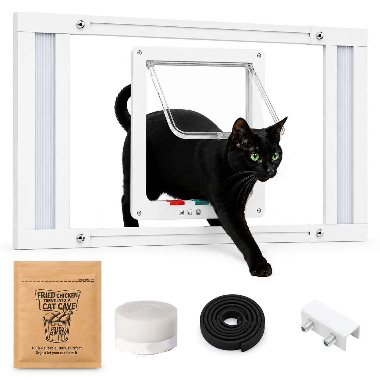 Jubitail No-Drill Cat Door Insert for Vertical Sash Windows – Easy Access for Cats (Fits 23.5–37.5 In)