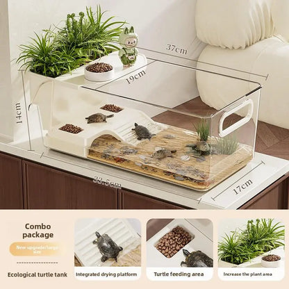 Crystal Clear All-in-One Turtle Tank with Basking Platform - Perfect for Semi-Aquatic Turtles & Amphibian Friends!