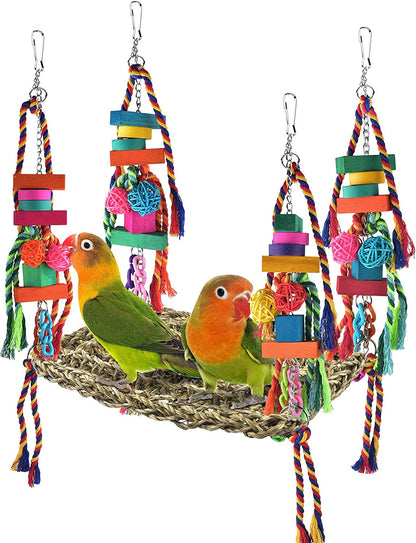 🦜 Bird Grass Swing Mat & Climbing Hammock Toy for Conures, Parakeets, Budgies 🪶