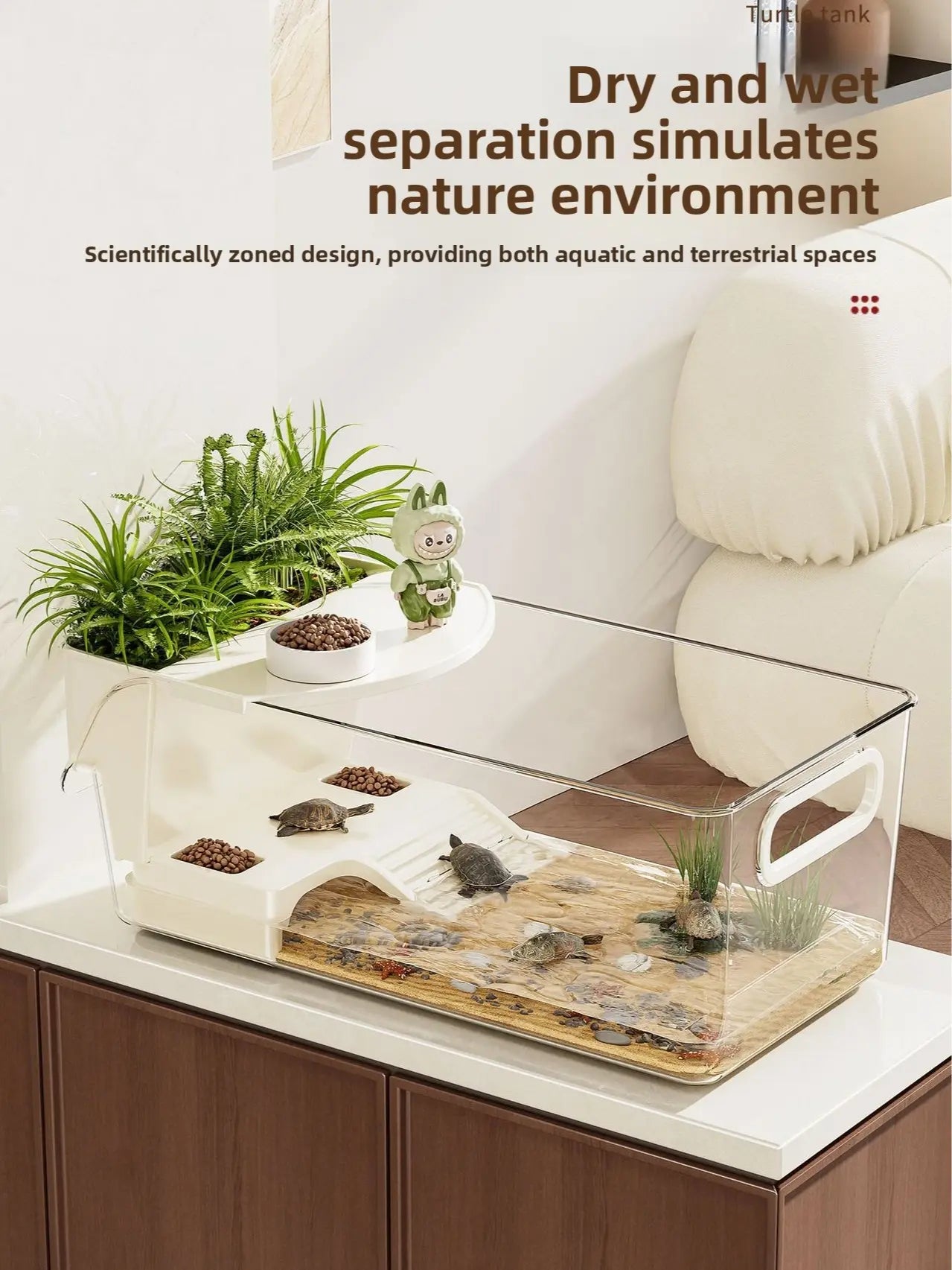 Crystal Clear All-in-One Turtle Tank with Basking Platform - Perfect for Semi-Aquatic Turtles & Amphibian Friends!