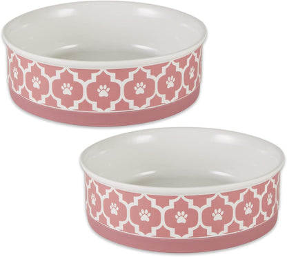 Ceramic Non‑Skid Pet Bowls 🍽️🐾 Set of 2 Lattice Design for Cats & Dogs – 4.25"