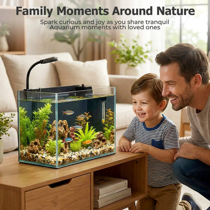 PAWGIANT 2.5 Gallon Nano Nature Aquarium Kit - Ultra-Clear Rimless Desktop Tank with Smart Temp Control, Light & Silent Multi-Layer Filter for Betta Fish