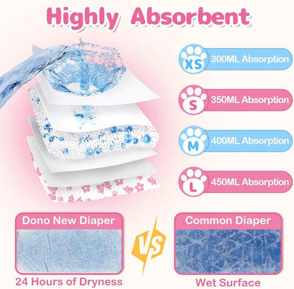 Dono Disposable Female Dog Diapers - 360° Stretchy Waist, Super-Absorbent & Leak-Proof Design for Dogs in Heat - Perfect for Summer Fun & Pet Lovers!