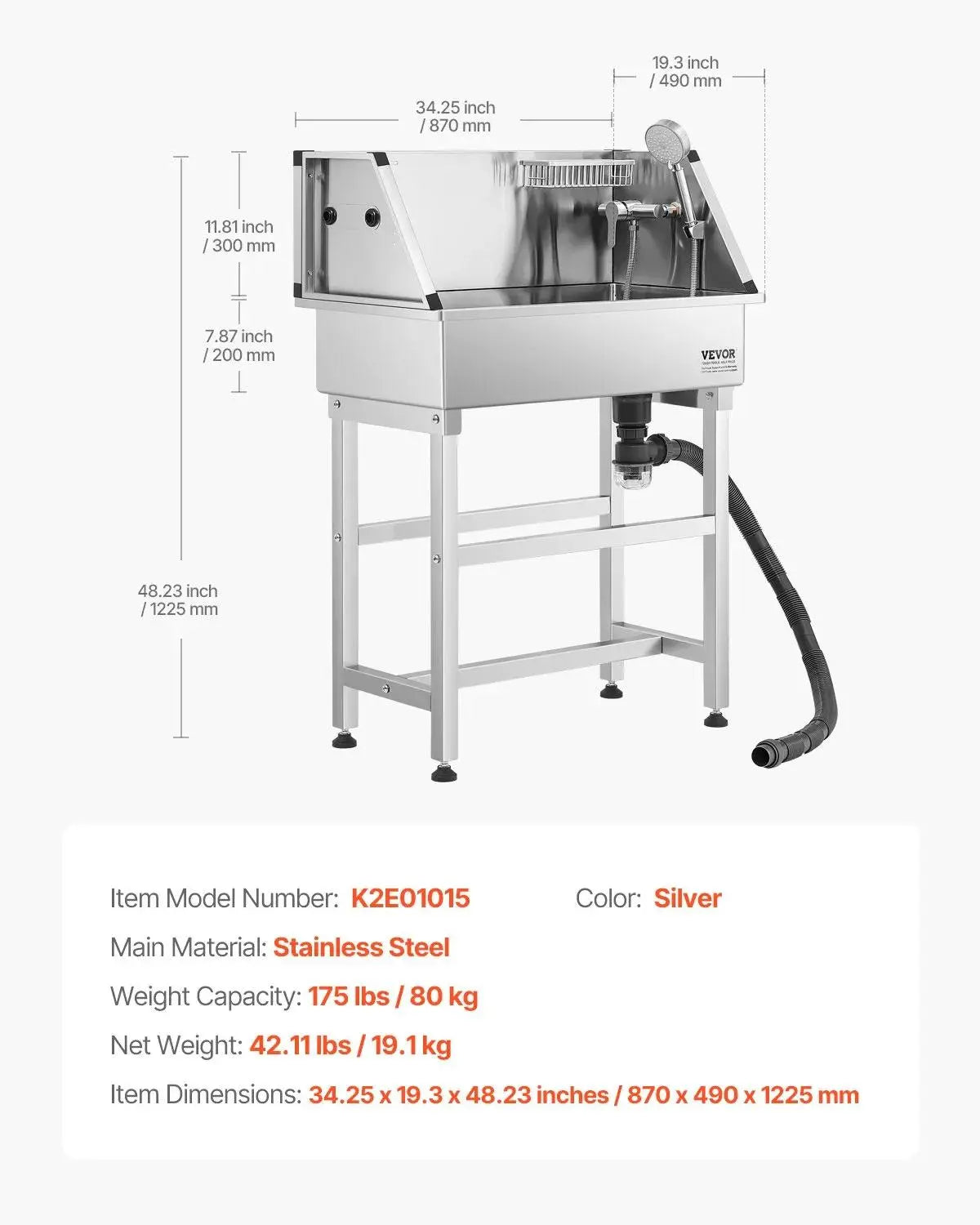 Vevor 34-Inch Stainless Steel Dog Washing Station - All-In-One Pet Grooming Tub with Hot & Cold Faucet, Showerhead, and Storage Rack for Easy Bathing at Home! Perfect for Small Dogs and Cats!