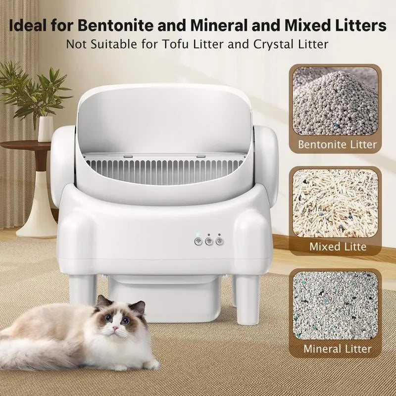 Smart Automatic Self-Cleaning Litter Box for Multiple Cats - Large Capacity with App Control & Odor Control - Includes 2 Roll Liners