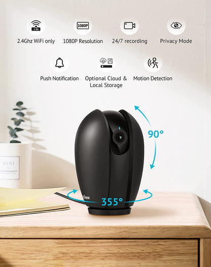 1080P 360° Indoor Security Camera - Smart Baby/Pet Monitor with Motion Alerts, Night Vision, 2-Way Audio, App Control & Alexa Compatibility
