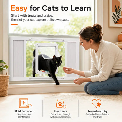 Jubitail No-Drill Cat Door Insert for Vertical Sash Windows – Easy Access for Cats (Fits 23.5–37.5 In)