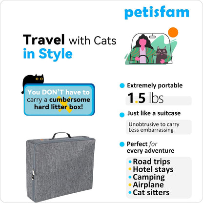 Portable Cat Travel Litter Box – lightweight, zipped design for easy carrying and mess-free travel in car, hotel, or airplane!