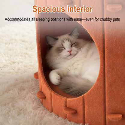Felt Cloth Cat Nest Carrot Theme Bed Soft & Durable Detachable Pet Cave House Scratch Board Wear-Resistant Semi-Enclosed Cat Bed
