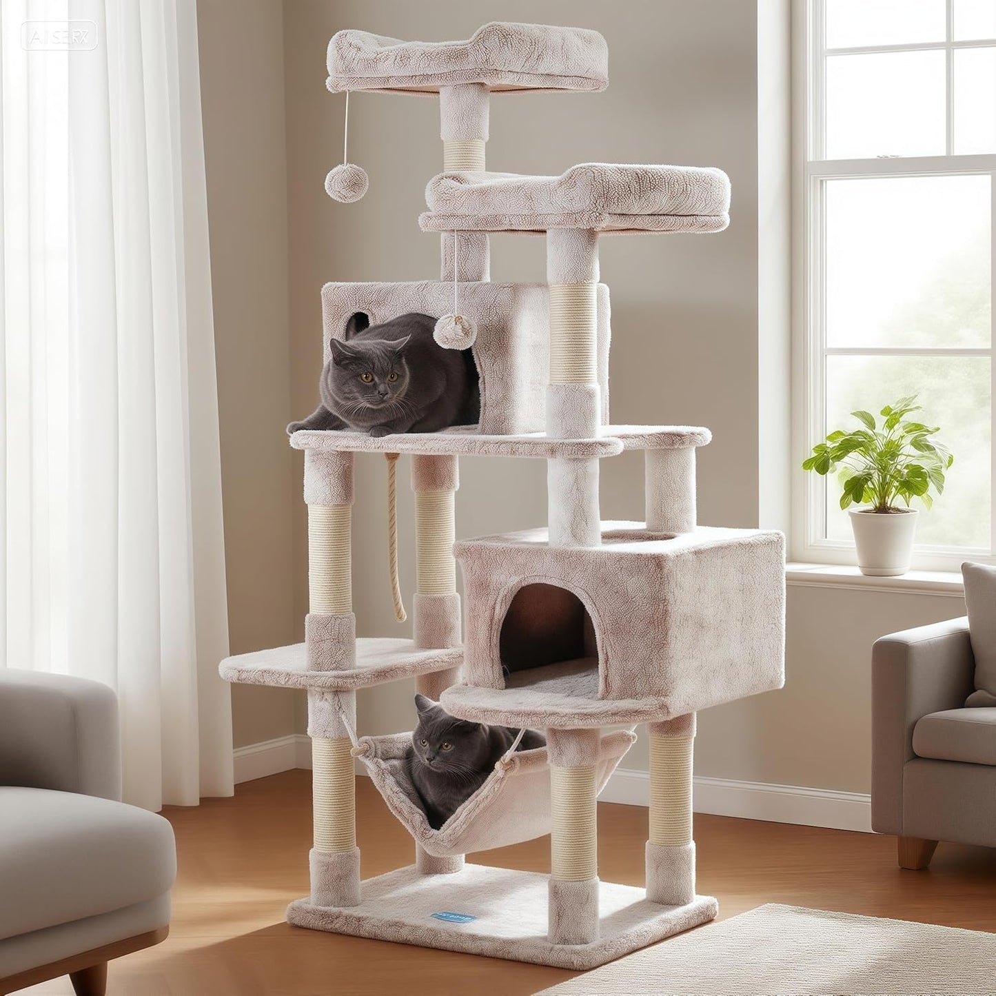 Scratch‑Resistant Cat Tree Condo 🐾✨ Multi‑Level Tower with Hammock for Large Cats