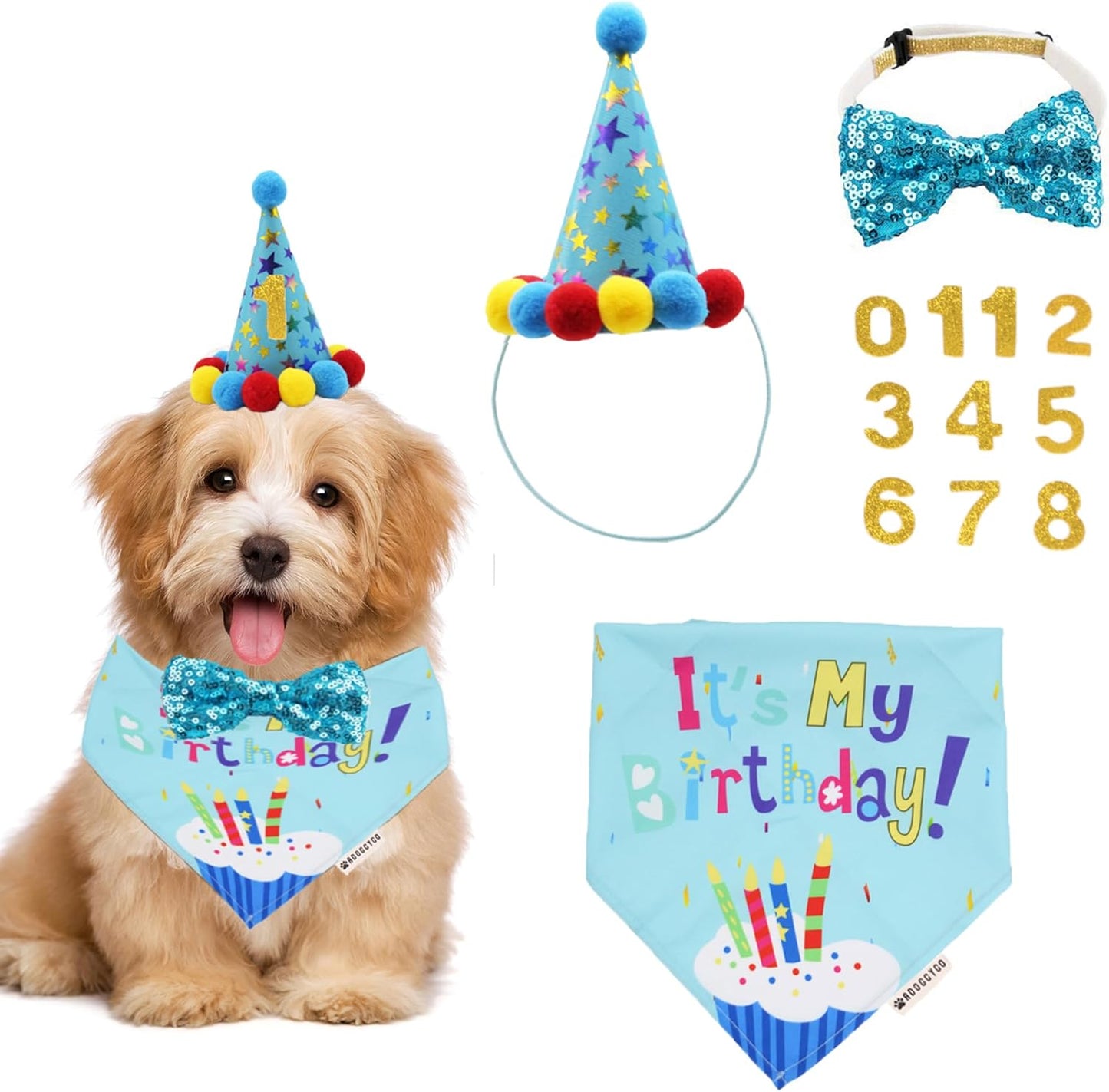 Blue Dog Birthday Bandana, Party Hat & Bow Tie Set for Medium/Large Pups 🎂🐾