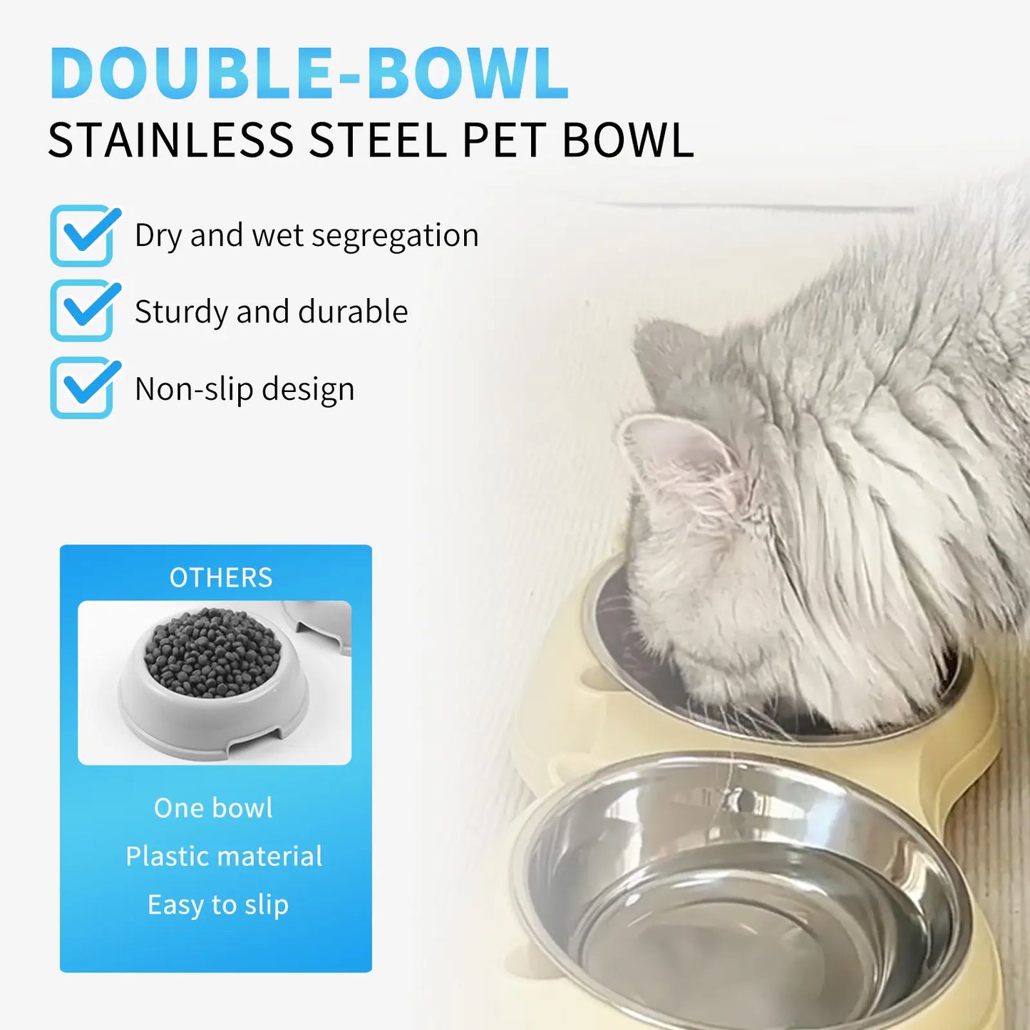 Stylish Double Stainless Steel Pet Bowl Set with Non-Slip Base – Ideal Feeding Station for Cats & Small Dogs, Easy-Clean Removable Bowls in Trendy Colors!