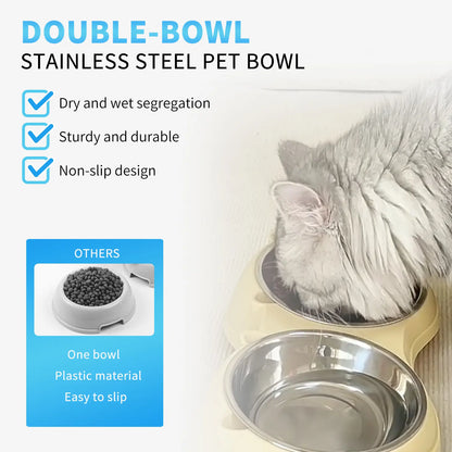 Stylish Double Stainless Steel Pet Bowl Set with Non-Slip Base – Ideal Feeding Station for Cats & Small Dogs, Easy-Clean Removable Bowls in Trendy Colors!