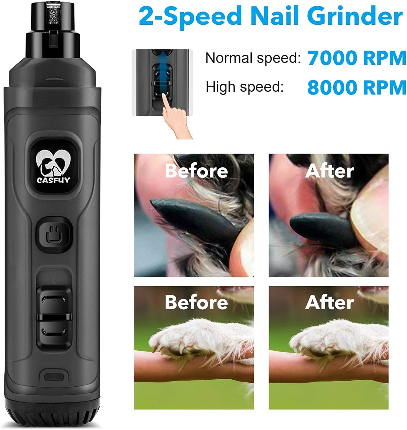 🐾✨ Dog Nail Grinder with 2 LED Lights — Quiet, Powerful, Painless Grooming for Dogs & Cats
