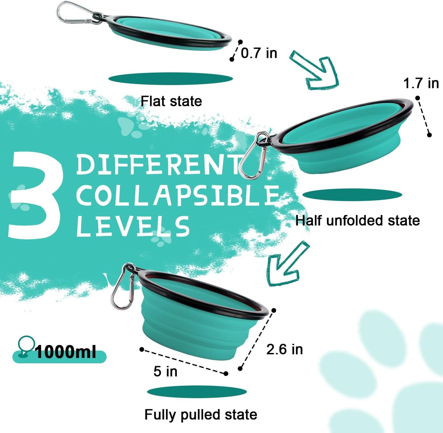 Collapsible Silicone Dog Bowl 🐾🥣 BPA‑Free Travel Bowl w/ Clip – Portable & Durable