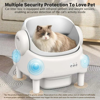 Smart Automatic Self-Cleaning Litter Box for Multiple Cats - Large Capacity with App Control & Odor Control - Includes 2 Roll Liners