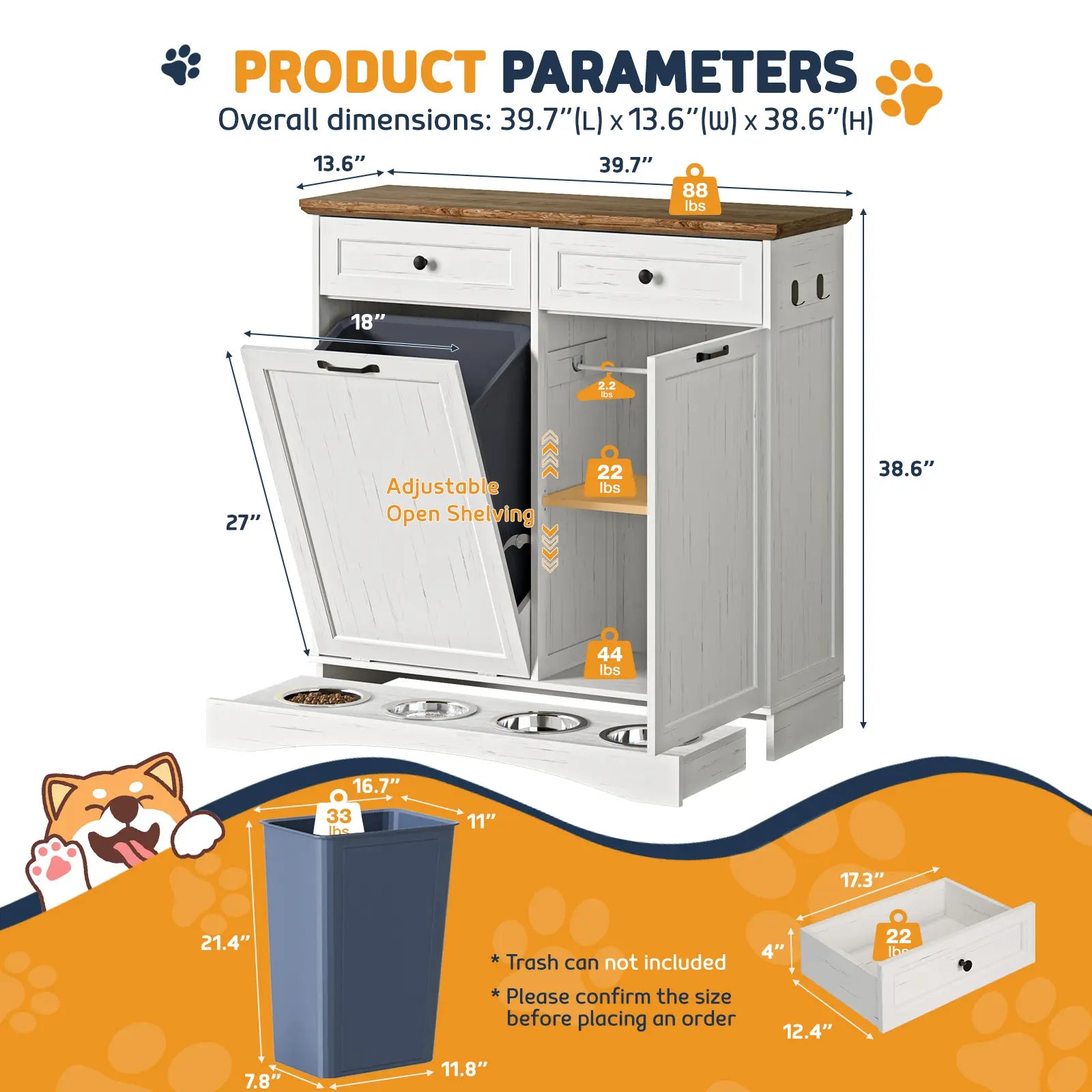 Elevate Mealtime with the Summervibes Engineered Wood Pet Feeding Station - Stylish Cabinet with Dual Tiltable Doors & 4 Bowls for Instant Access