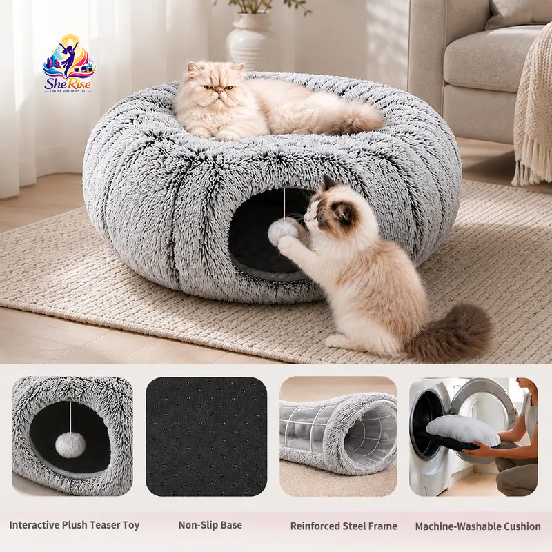 Transform your cat's playtime! 🐾🥳 Discover our 2-in-1 Cat Tunnel Bed - the ultimate cozy haven & interactive playground for your feline friend! 💤🐱 Machine washable, foldable, and scratch-resistant to keep boredom at bay. Perfect for endless fun! ✨#CatLovers #KittenJoy