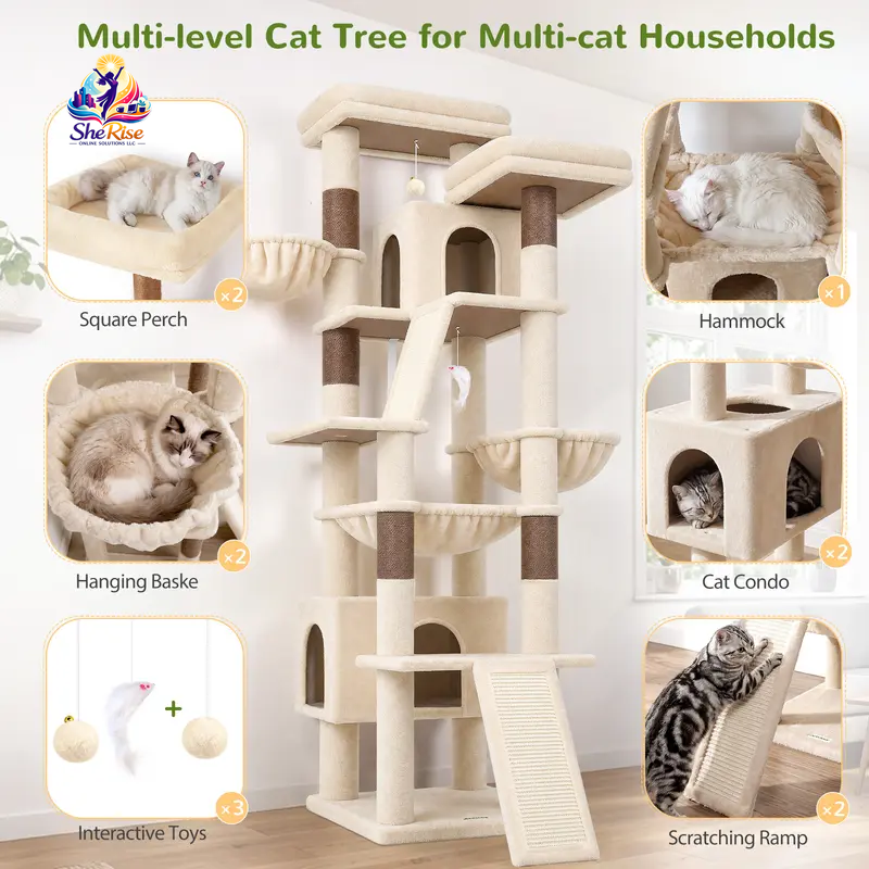 Purr-fect Playground for Your Cats! 🐾 75-Inch Tall Cat Tower with Scratching Posts, Hammocks & More! Ideal for Multiple Felines! 🌟🐱