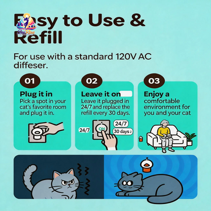 Create a Calm Haven for Your Cats with the Cat Calming Pheromone Diffuser Starter Kit & Refill - Perfect for Stress Relief During Moves & Travel!