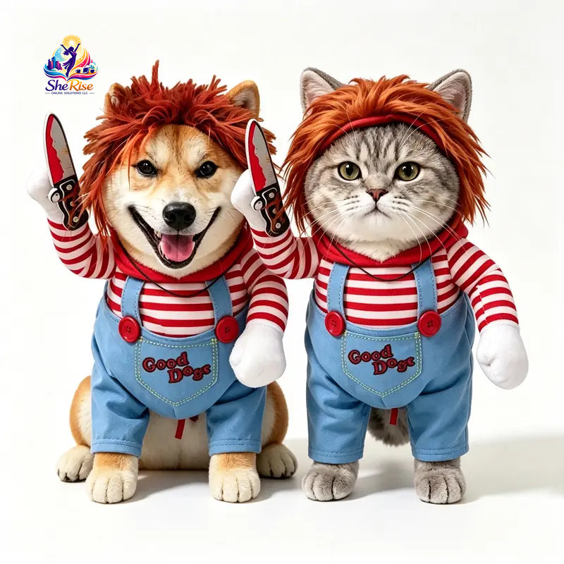 Get Your Furry Friend Ready for Halloween with Our Fun Chucky Costume for Dogs & Cats of All Sizes! 🎃🐾