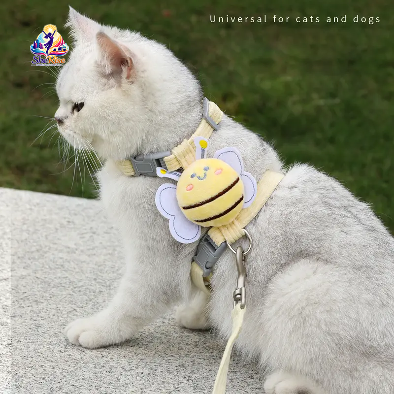 Transform Your Pet's Style with Our Adorable Cat Bee Costume Harness & Leash Set - Perfect for Safe Walks with Small to Medium Cats & Rabbits!