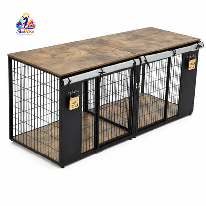 ZZWHOM Premium Double Door Escape-Proof Dog Crate for Medium to Giant Breeds - Stylish Wooden Kennel with Safety, Comfort, and Easy Assembly
