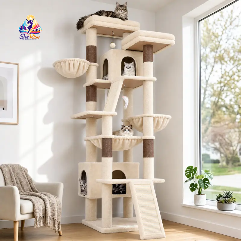 Purr-fect Playground for Your Cats! 🐾 75-Inch Tall Cat Tower with Scratching Posts, Hammocks & More! Ideal for Multiple Felines! 🌟🐱