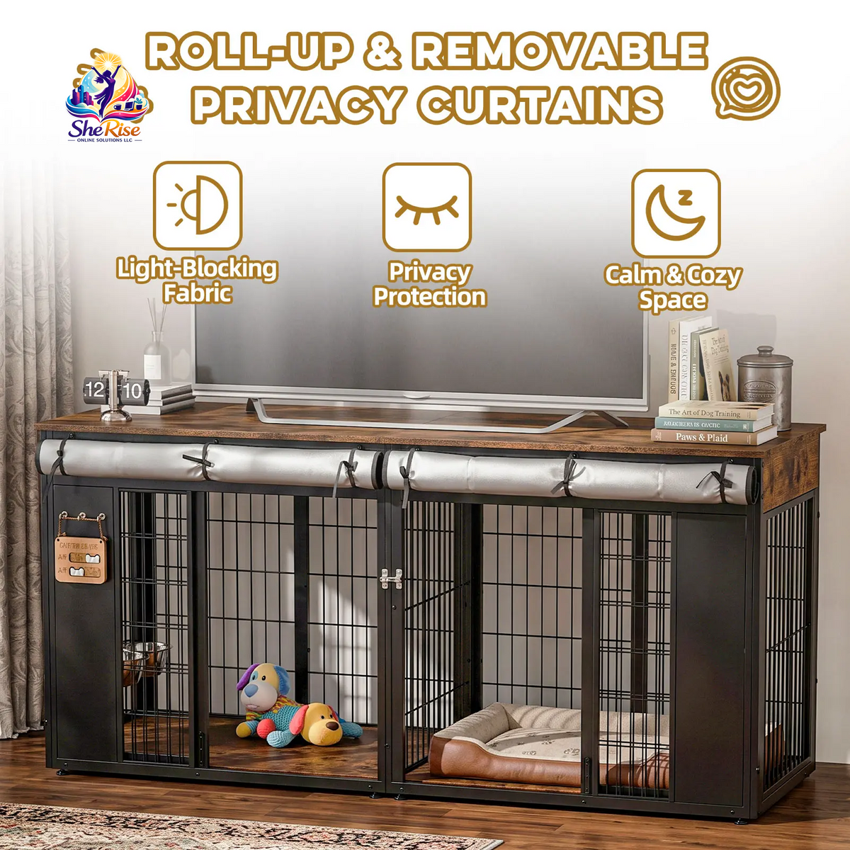 ZZWHOM Premium Double Door Escape-Proof Dog Crate for Medium to Giant Breeds - Stylish Wooden Kennel with Safety, Comfort, and Easy Assembly