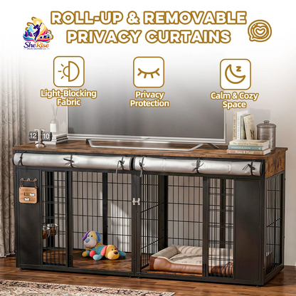 ZZWHOM Premium Double Door Escape-Proof Dog Crate for Medium to Giant Breeds - Stylish Wooden Kennel with Safety, Comfort, and Easy Assembly