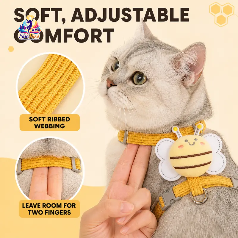 Transform Your Pet's Style with Our Adorable Cat Bee Costume Harness & Leash Set - Perfect for Safe Walks with Small to Medium Cats & Rabbits!