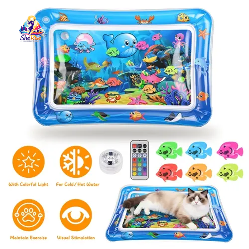 Dive into Fun with the Cutiepawsome Interactive Water Mat! Featuring 3D Fish, Mesmerizing LED Lights & a Flapping Bird Wand for Ultimate Indoor Play and Stress Relief! Perfect for Cat Lovers!