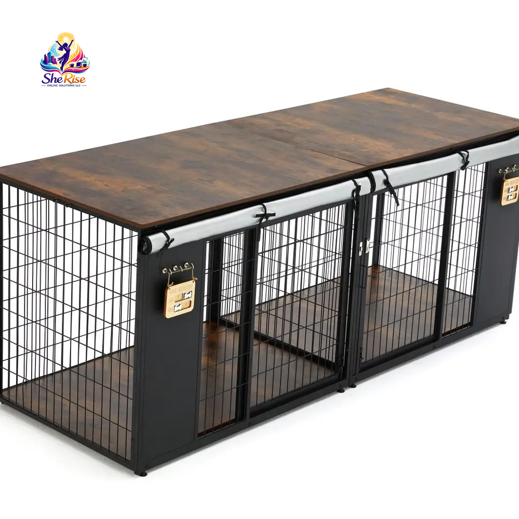 ZZWHOM Premium Double Door Escape-Proof Dog Crate for Medium to Giant Breeds - Stylish Wooden Kennel with Safety, Comfort, and Easy Assembly
