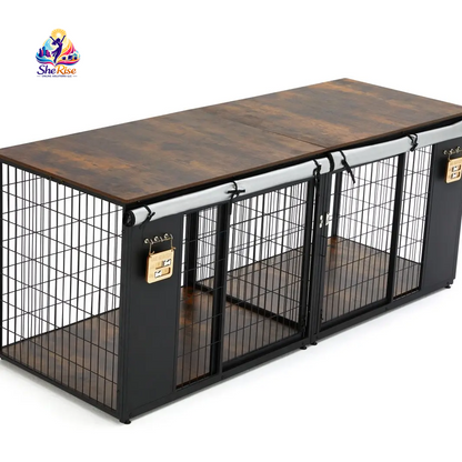 ZZWHOM Premium Double Door Escape-Proof Dog Crate for Medium to Giant Breeds - Stylish Wooden Kennel with Safety, Comfort, and Easy Assembly