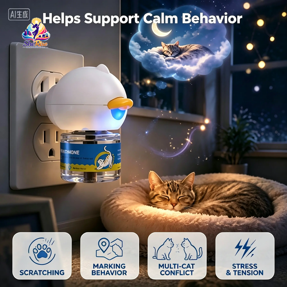 Create a Calm Haven for Your Cats with the Cat Calming Pheromone Diffuser Starter Kit & Refill - Perfect for Stress Relief During Moves & Travel!