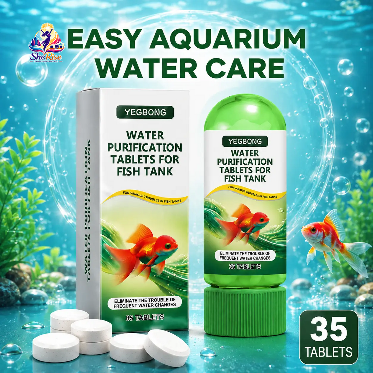 Transform Your Aquarium with 35 Powerful Water Purification Tablets for Crystal-Clear Waters – Banish Algae, Sludge, and Odors!