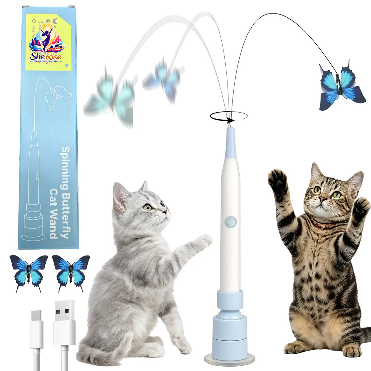 Unleash Your Cat's Playful Spirit with the Rotating Butterfly Interactive Toy - USB Rechargeable Fun for All Ages!