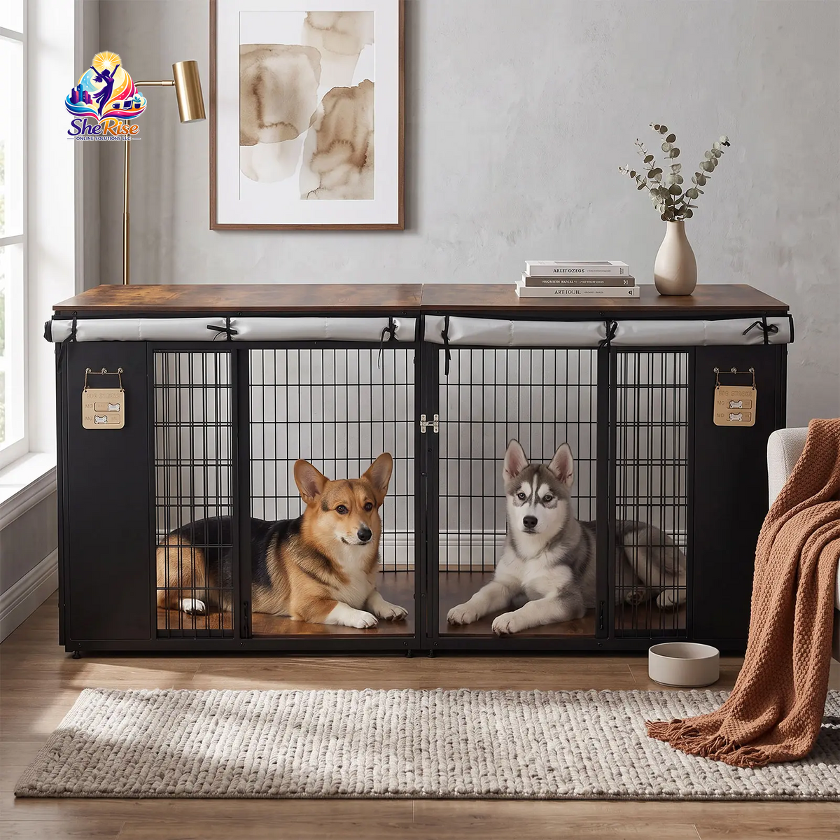 ZZWHOM Premium Double Door Escape-Proof Dog Crate for Medium to Giant Breeds - Stylish Wooden Kennel with Safety, Comfort, and Easy Assembly