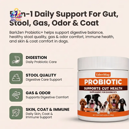 Happy Tummies Chewy Dog Probiotics - Chicken Flavor, 90 Delicious Chews for Digestive & Immune Support - Perfect for All Ages!