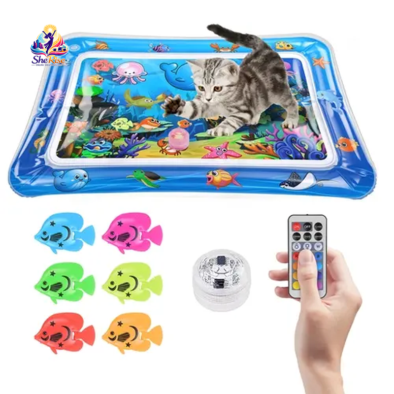 Dive into Fun with the Cutiepawsome Interactive Water Mat! Featuring 3D Fish, Mesmerizing LED Lights & a Flapping Bird Wand for Ultimate Indoor Play and Stress Relief! Perfect for Cat Lovers!