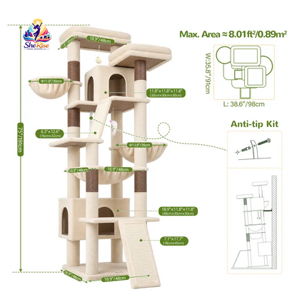 Purr-fect Playground for Your Cats! 🐾 75-Inch Tall Cat Tower with Scratching Posts, Hammocks & More! Ideal for Multiple Felines! 🌟🐱