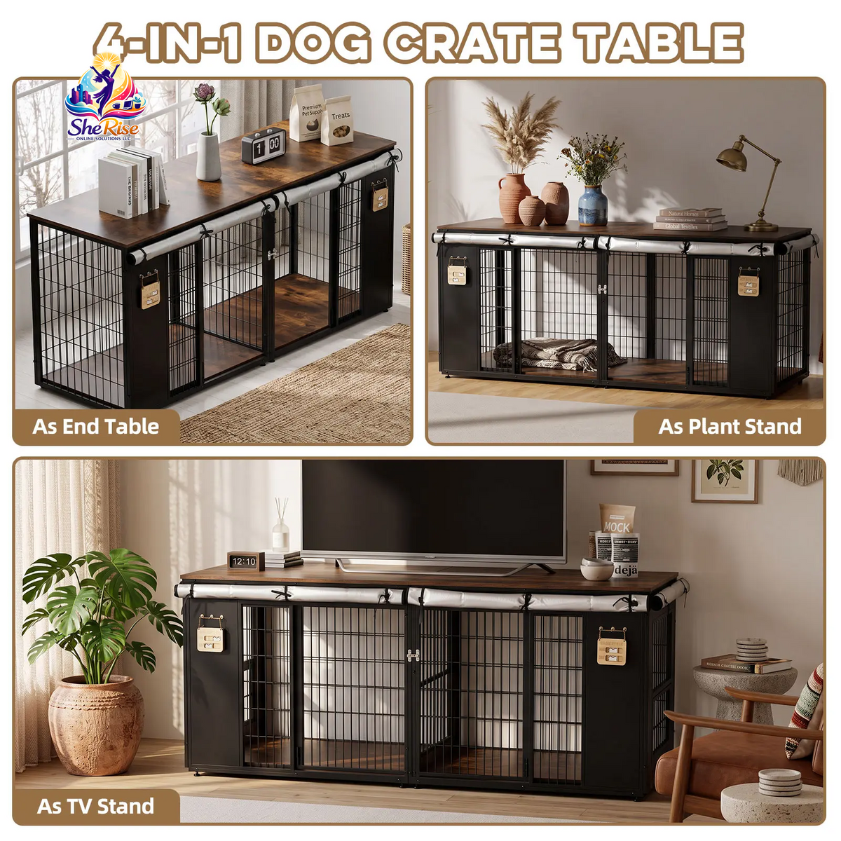 ZZWHOM Premium Double Door Escape-Proof Dog Crate for Medium to Giant Breeds - Stylish Wooden Kennel with Safety, Comfort, and Easy Assembly
