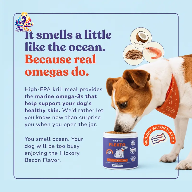 Transform Your Pup's Flea Season: Say Goodbye to Itchy Skin with Our Delicious Hickory Bacon Food Topper! 60 Servings of Flea-Bite Relief in Every Bottle!