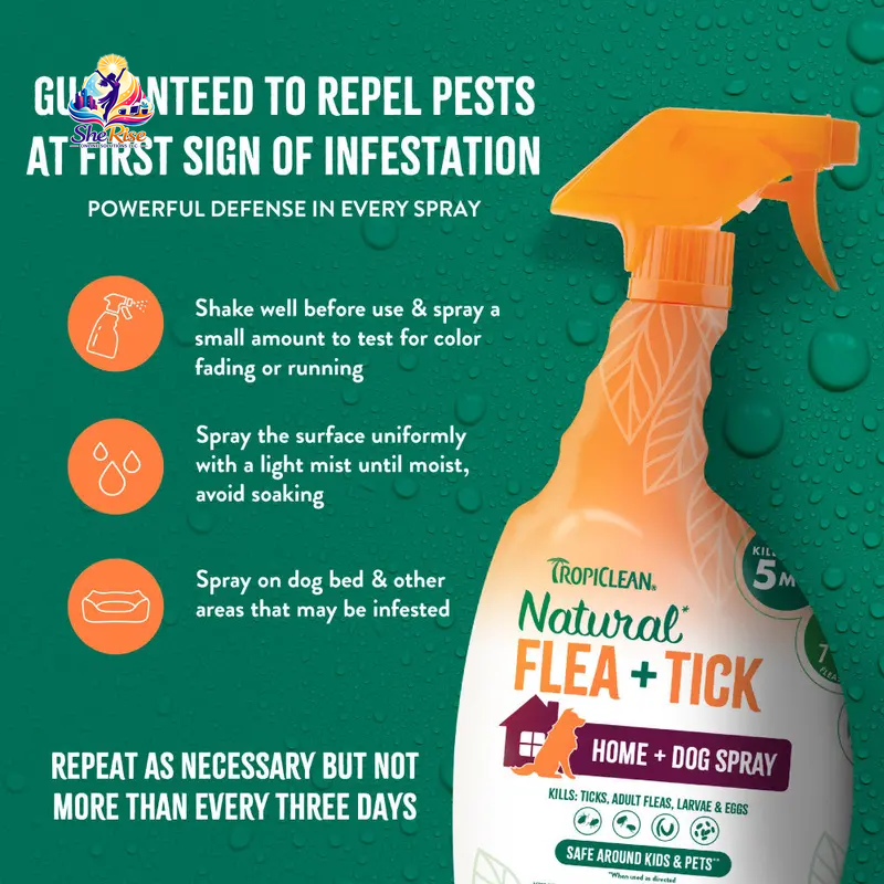Say Goodbye to Fleas and Ticks with TropiClean's Natural Flea + Tick Home & Dog Spray - 32oz of Safe, Effective Protection for Your Pets!