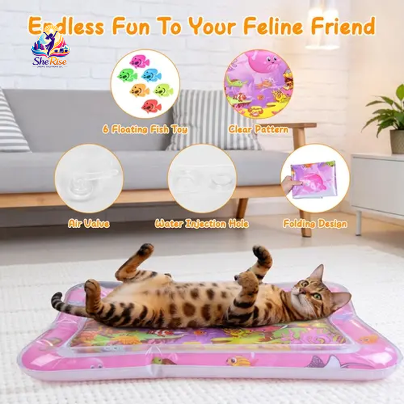 Dive into Fun with the Cutiepawsome Interactive Water Mat! Featuring 3D Fish, Mesmerizing LED Lights & a Flapping Bird Wand for Ultimate Indoor Play and Stress Relief! Perfect for Cat Lovers!