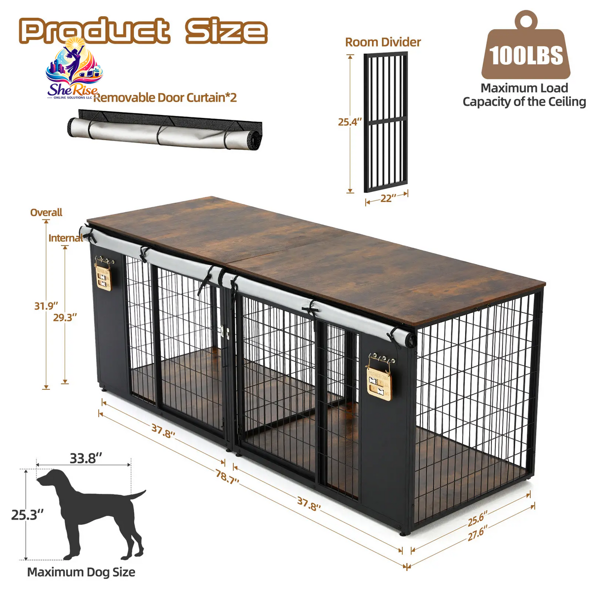 ZZWHOM Premium Double Door Escape-Proof Dog Crate for Medium to Giant Breeds - Stylish Wooden Kennel with Safety, Comfort, and Easy Assembly