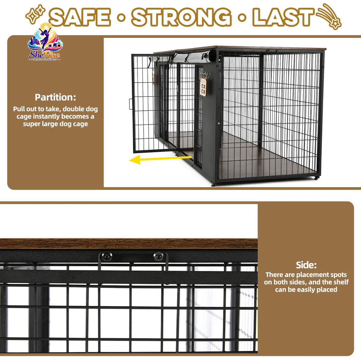 ZZWHOM Premium Double Door Escape-Proof Dog Crate for Medium to Giant Breeds - Stylish Wooden Kennel with Safety, Comfort, and Easy Assembly