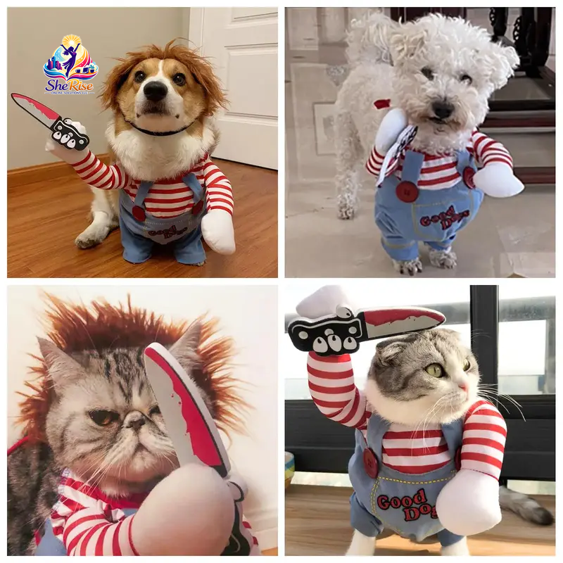 Get Your Furry Friend Ready for Halloween with Our Fun Chucky Costume for Dogs & Cats of All Sizes! 🎃🐾